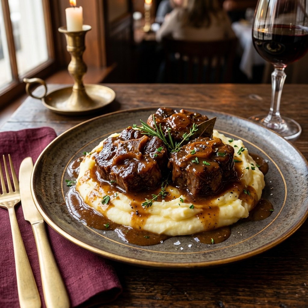 Braised oxtails in rich gravy